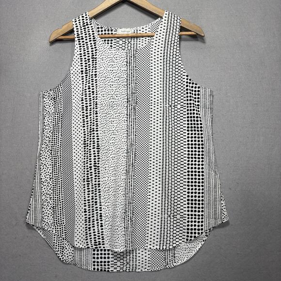 Van Heusen Graphic Stripe Top L Black White Sleeveless Modern Graphic Minimalist - Picture 1 of 7